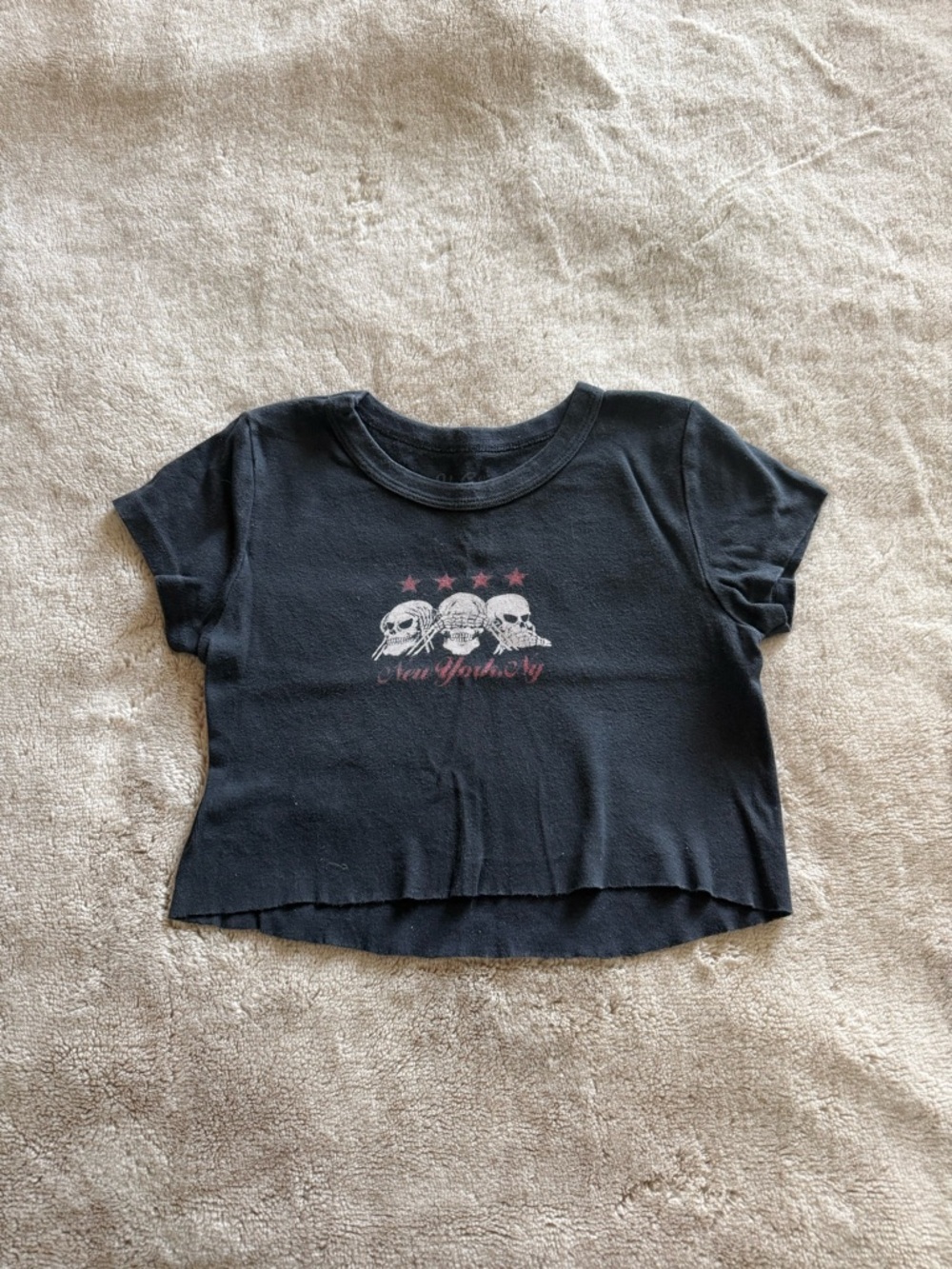 Brandy Melville John Gamt Black Graphic Crop Tee New York Skull star print S